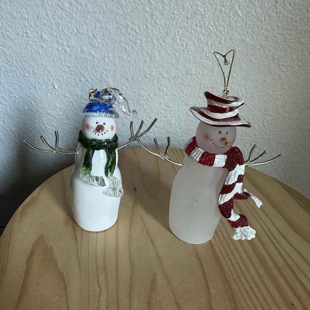 Assorted Christmas Snowman Figurines 4-5 Inch Metal Ceramic Glass Resin Lot Of 5